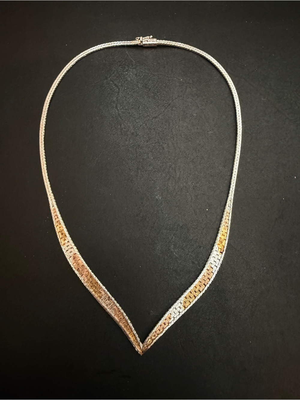 Sterling Silver Gold Riccio V Shape Necklace Chevron Chain Italy 925 Italy 1980s - Picture 4 of 9